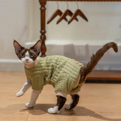 Sphynx Cat Clothes – Padded Hoodie Jumpsuit | Army Green