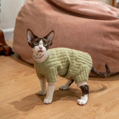 Sphynx Cat Clothes – Padded Hoodie Jumpsuit | Army Green