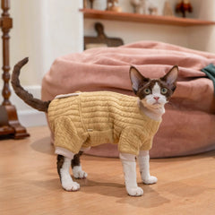 Sphynx Cat Clothes – Padded Hoodie Jumpsuit | Ginger Yellow