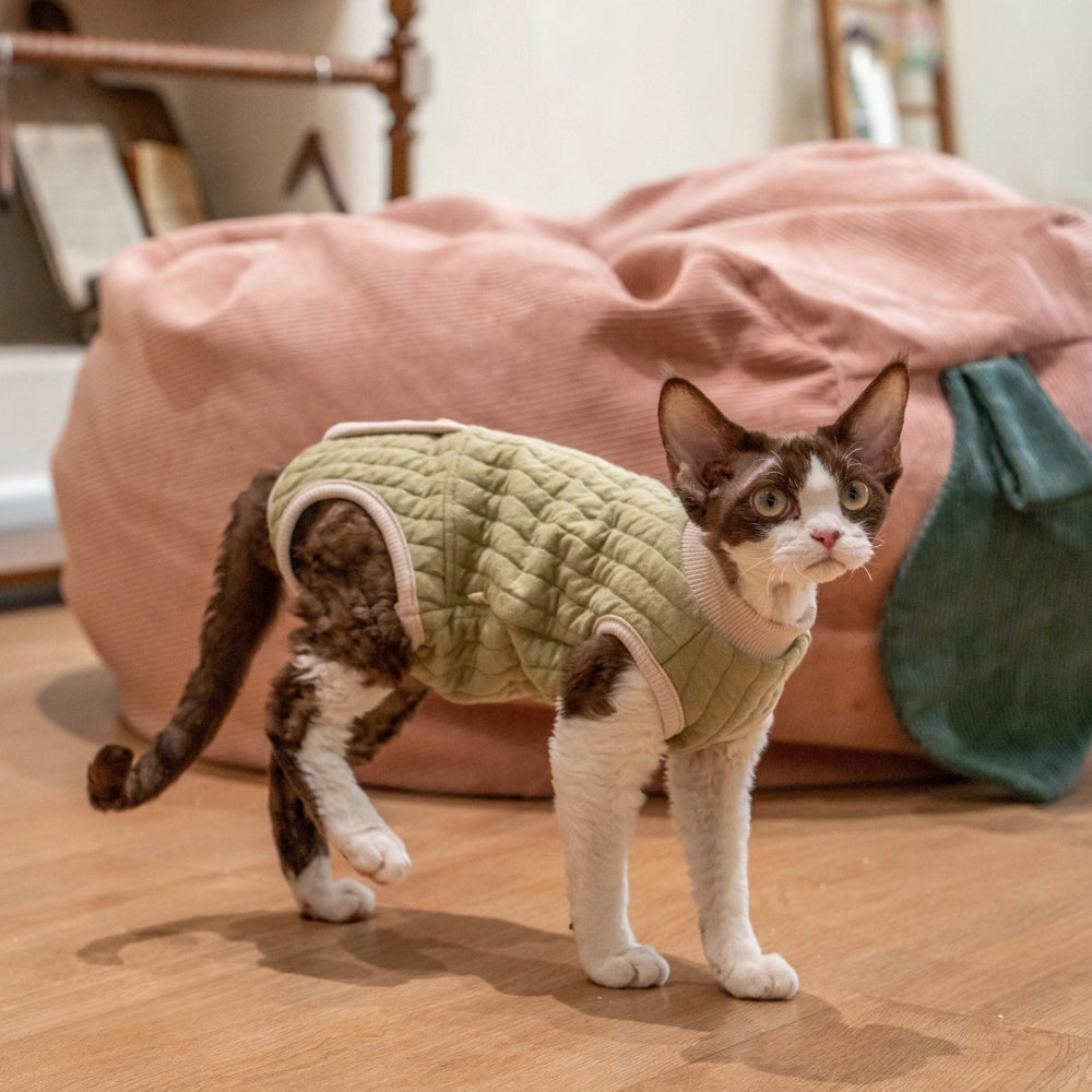 Sphynx Cat Clothes – Padded Onesie | Army Green