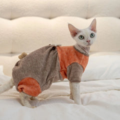 Sphynx Cat Clothes – Tangerine Mocha Fleece Bodysuit