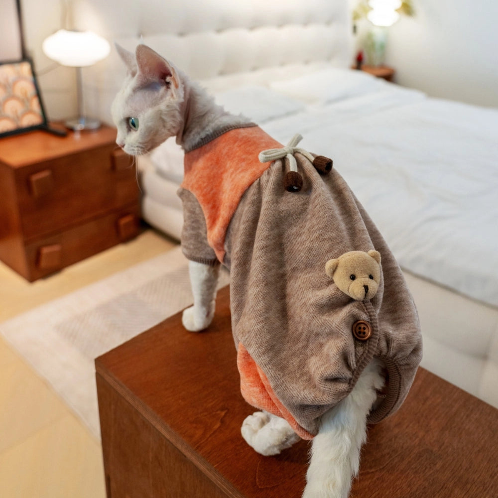 Sphynx Cat Clothes – Tangerine Mocha Fleece Bodysuit