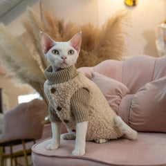 Sphynx Cat Clothes – Vintage Fleece Vest & Knit Sweater Set