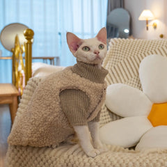 Sphynx Cat Clothes – Vintage Fleece Vest & Knit Sweater Set