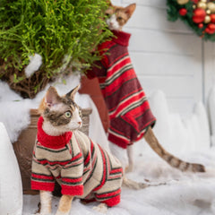 Sphynx Cat Jumper – Winter's Embrace  | Khaki Plaid
