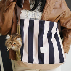 Striped Cat Carrier Tote – Airy Mesh and Peek Out Window