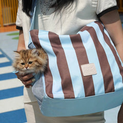 Striped Cat Carrier Tote – Airy Mesh and Peek Out Window
