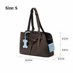 Vintage Suede Cat Carrier Tote – Escape Proof | Chocolate Brown