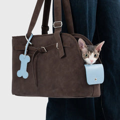 Vintage Suede Cat Carrier Tote – Escape Proof | Chocolate Brown
