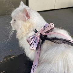 Cat Harness and Leash Set – Lace Bowknot | Pink
