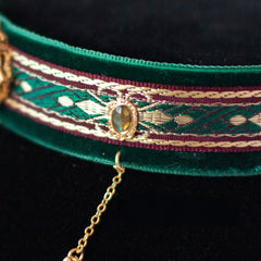 Handmade Cat Collar | Dark Green Velvet with Tassel