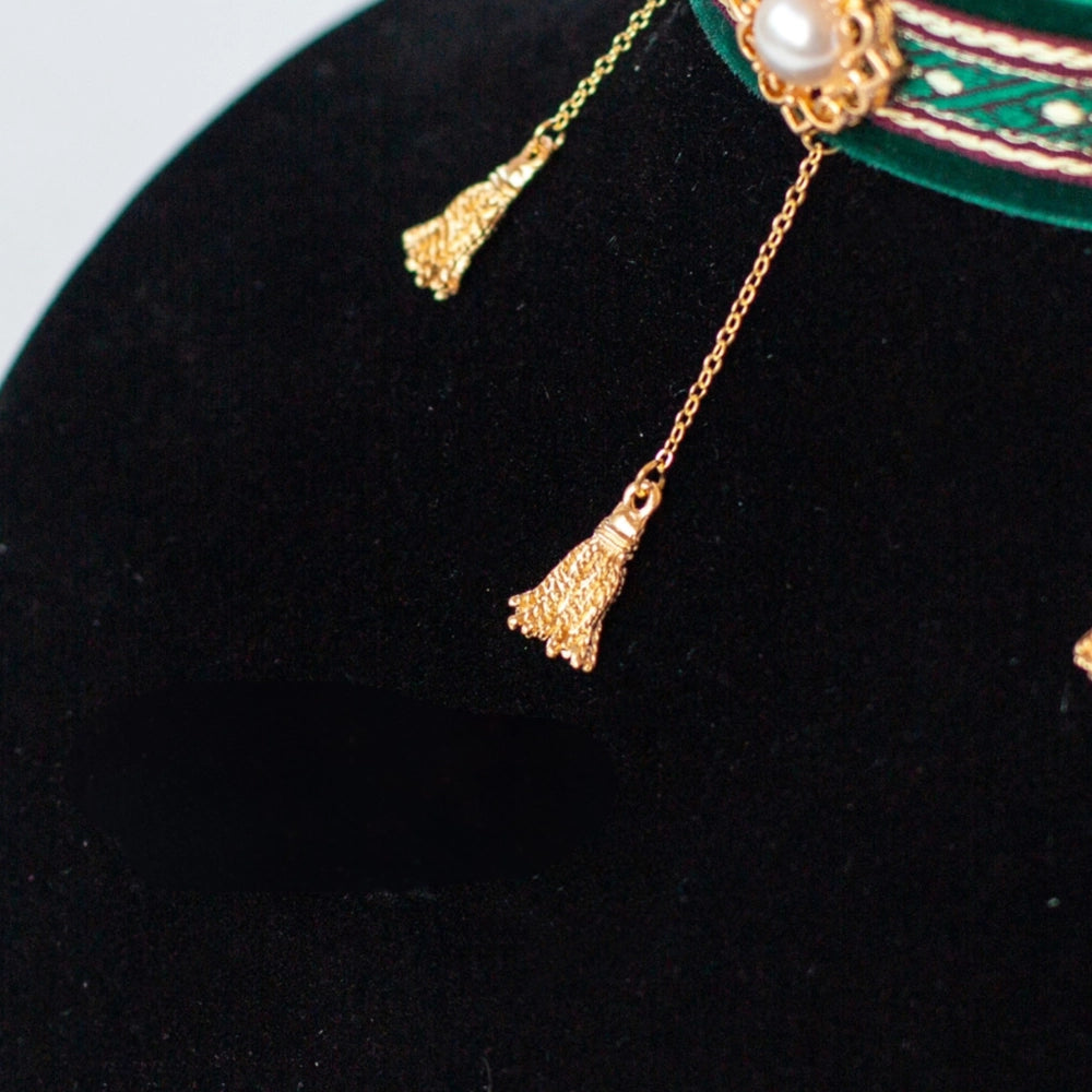 Handmade Cat Collar | Dark Green Velvet with Tassel